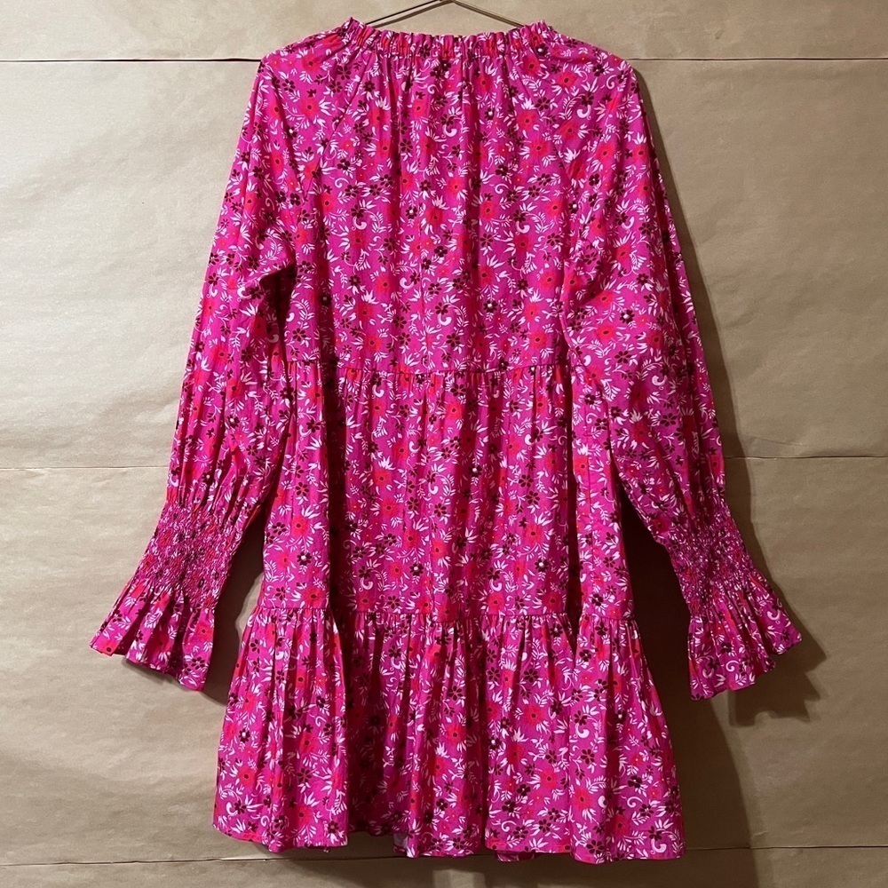 Figue | Bella Dress Tiered Popover Mini Dress Smocked Sleeve Pink Floral Size S - Picture 13 of 15